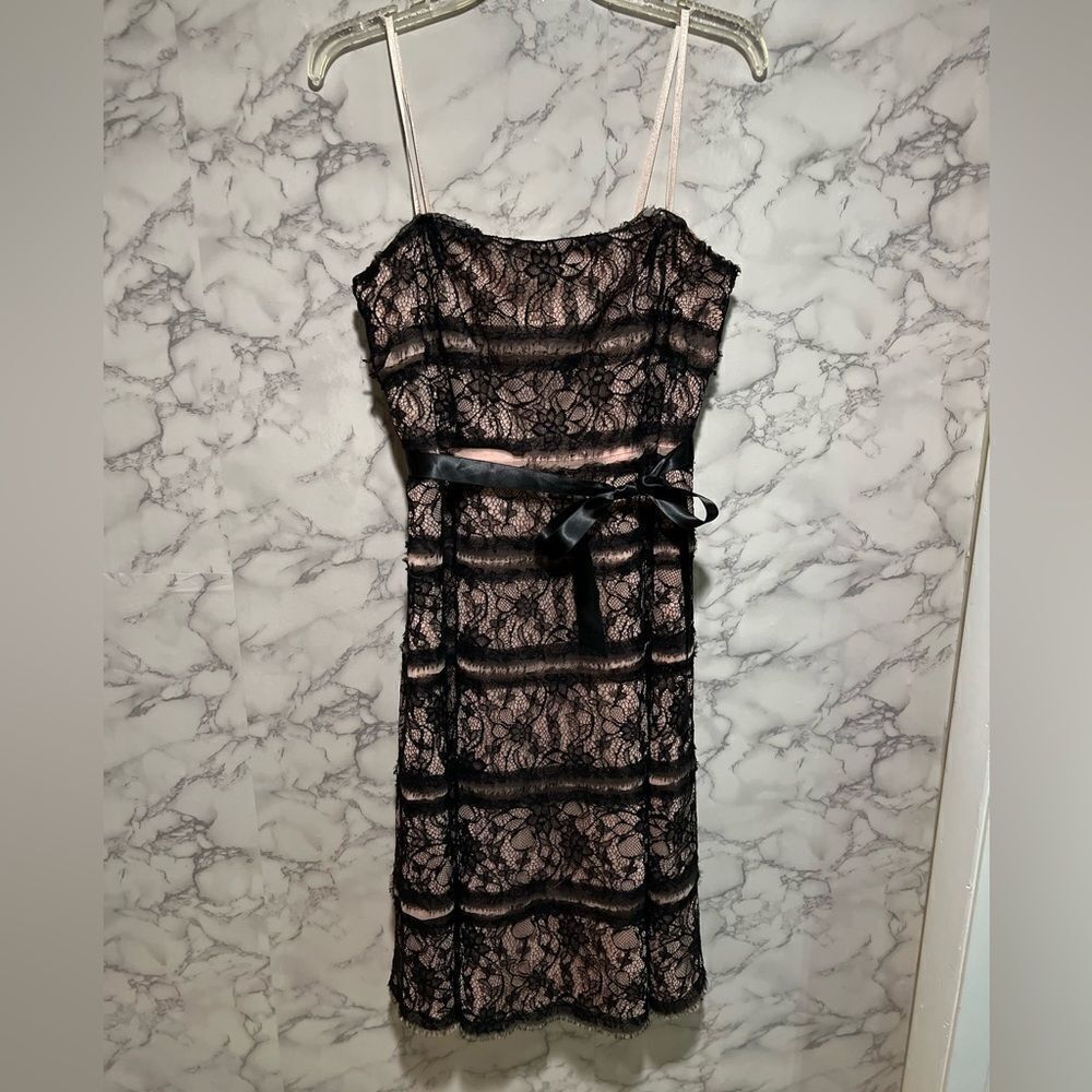 BCBG Maxariza Black Strapless Lace Dress with Pink Underlay Size 12P